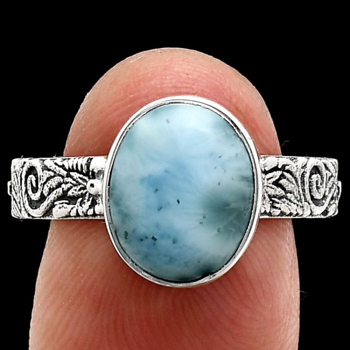 Larimar (Dominican Republic) Ring size-9 EXR02678 R-1055, 9x11 mm