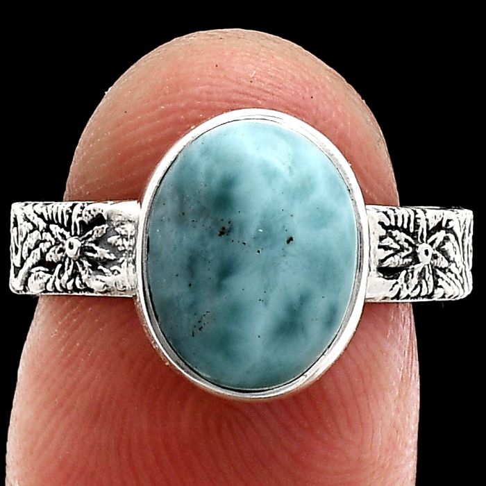 Larimar (Dominican Republic) Ring size-7 EXR02679 R-1055, 9x11 mm