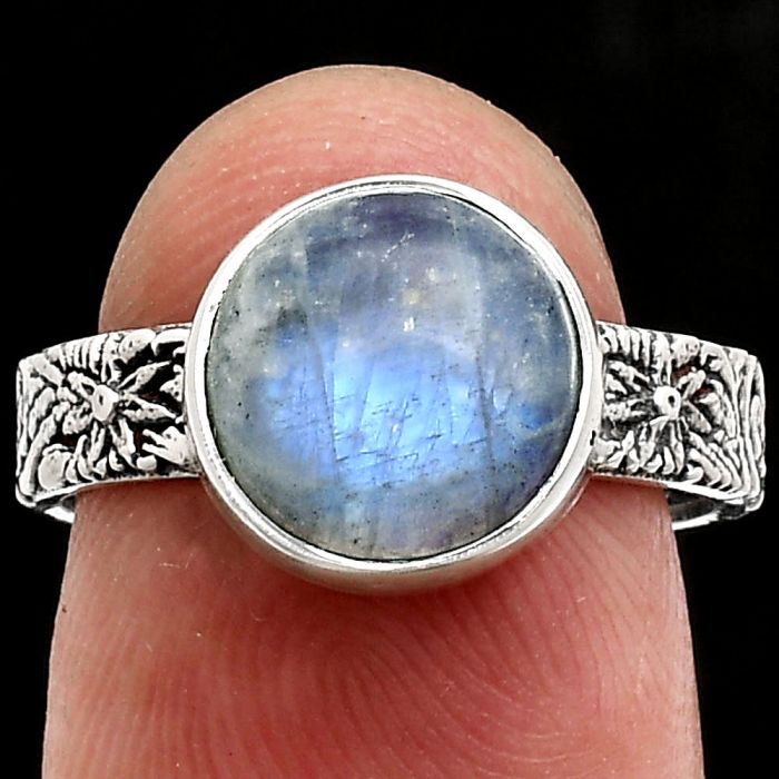 Rainbow Moonstone Ring size-7 EXR02684 R-1055, 10x10 mm