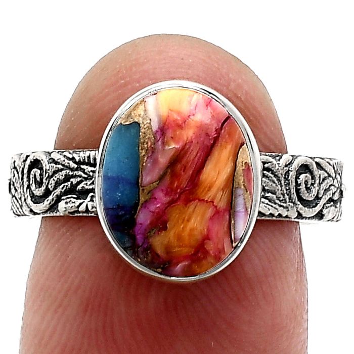 Kingman Orange Dahlia Turquoise Ring size-8 EXR02688 R-1055, 9x11 mm