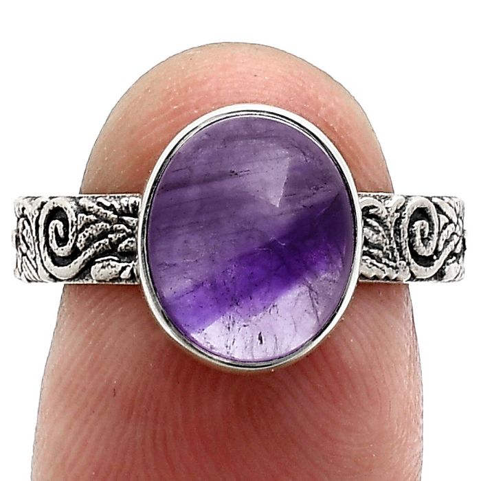 Super 23 Amethyst Mineral From Auralite Ring size-8 EXR02699 R-1055, 9x11 mm