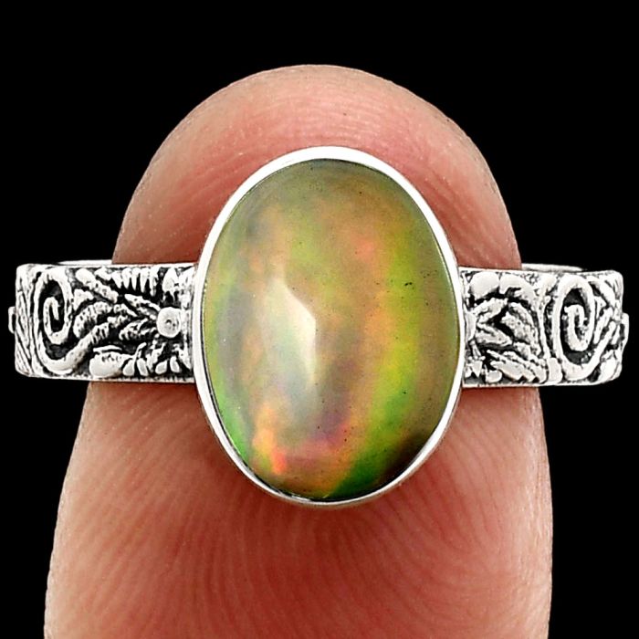 Ethiopian Opal Ring size-9 EXR02731 R-1055, 8x11 mm