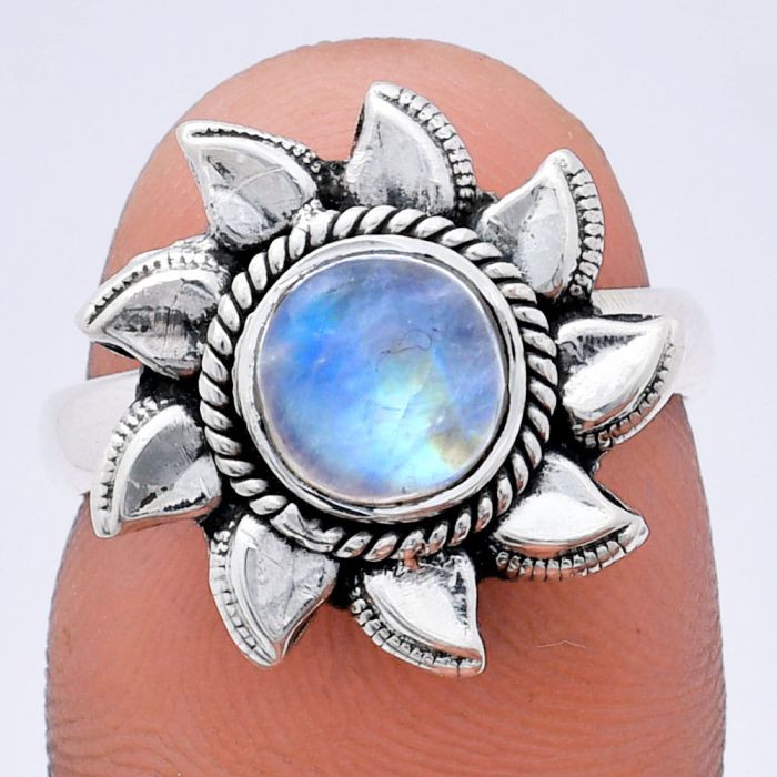 Sun - Rainbow Moonstone Ring size-7 EXR02770 R-1617, 7x7 mm