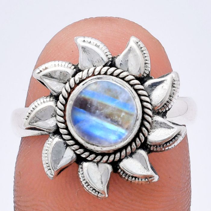 Sun - Rainbow Moonstone Ring size-8 EXR02772 R-1617, 7x7 mm