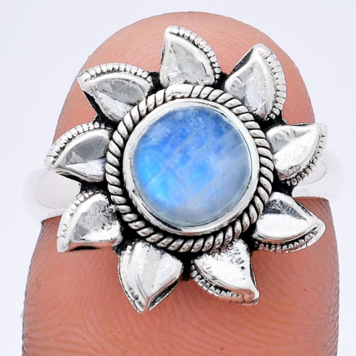 Sun - Rainbow Moonstone Ring size-7 EXR02775 R-1617, 7x7 mm