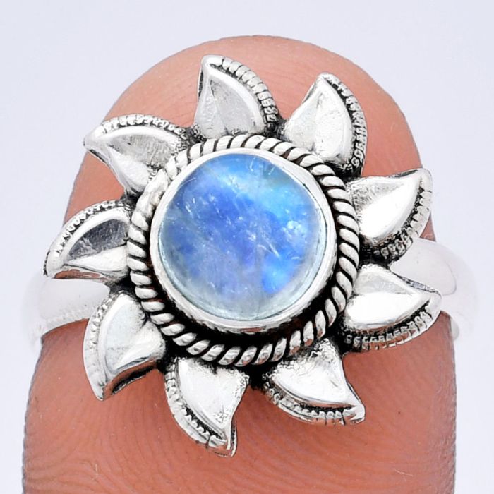 Sun - Rainbow Moonstone Ring size-8 EXR02778 R-1617, 7x7 mm