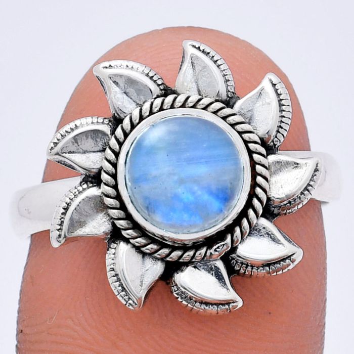 Sun - Rainbow Moonstone Ring size-9 EXR02785 R-1617, 7x7 mm