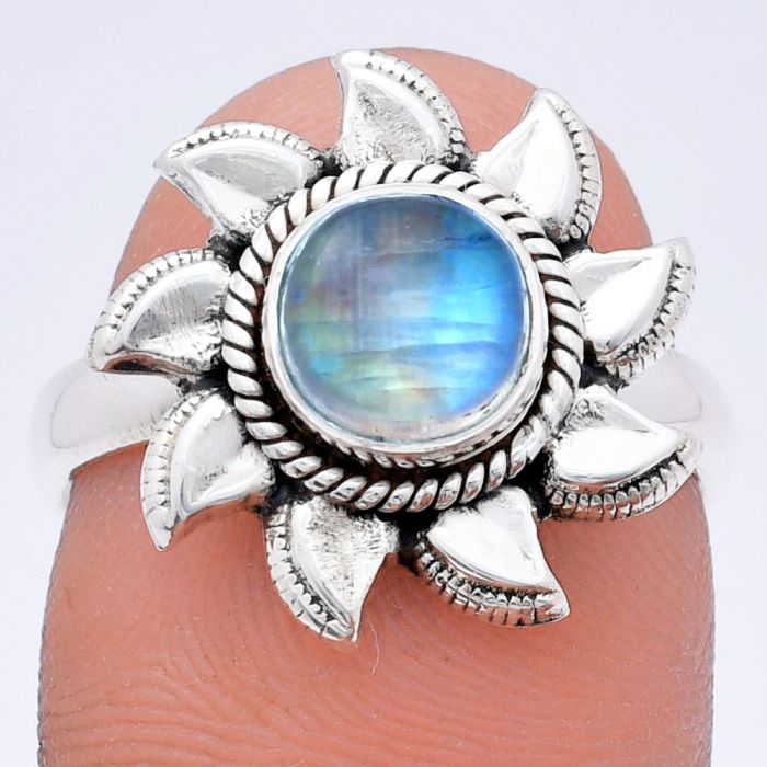 Sun - Rainbow Moonstone Ring size-8 EXR02789 R-1617, 7x7 mm