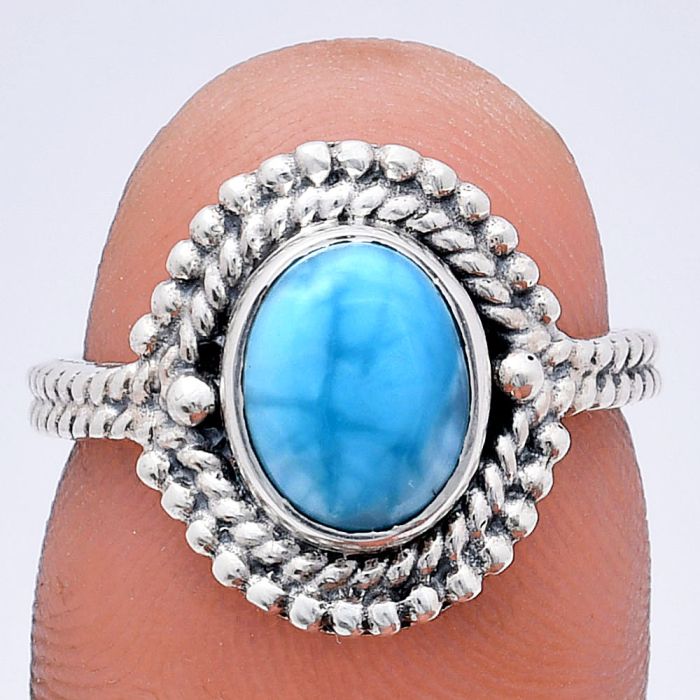 Larimar (Dominican Republic) Ring size-6 EXR02815 R-1729, 7x9 mm