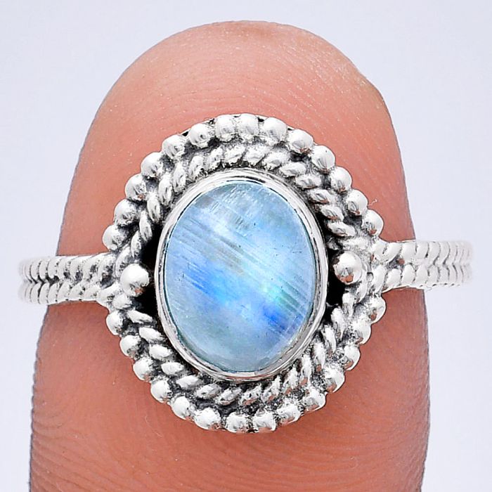 Rainbow Moonstone Ring size-9 EXR02816 R-1729, 7x9 mm