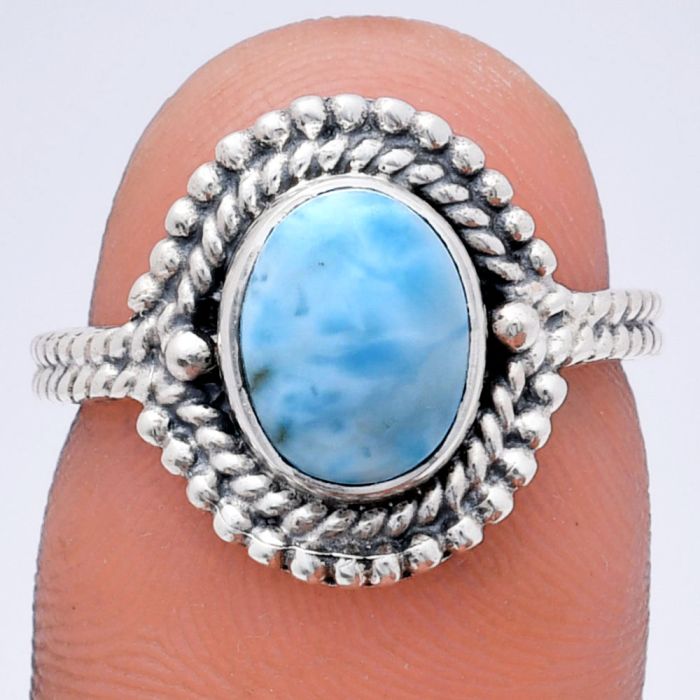 Larimar (Dominican Republic) Ring size-6 EXR02822 R-1729, 7x9 mm