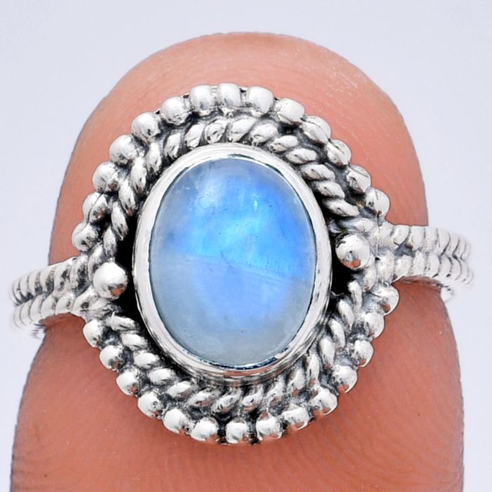 Rainbow Moonstone Ring size-6 EXR02823 R-1729, 7x9 mm