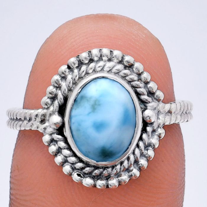 Larimar (Dominican Republic) Ring size-7 EXR02827 R-1729, 7x9 mm