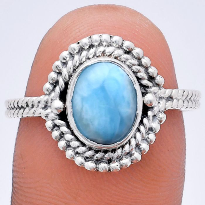 Larimar (Dominican Republic) Ring size-8.5 EXR02828 R-1729, 7x9 mm