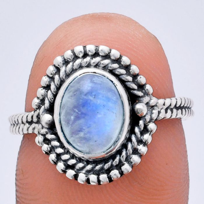 Rainbow Moonstone Ring size-7 EXR02829 R-1729, 7x9 mm