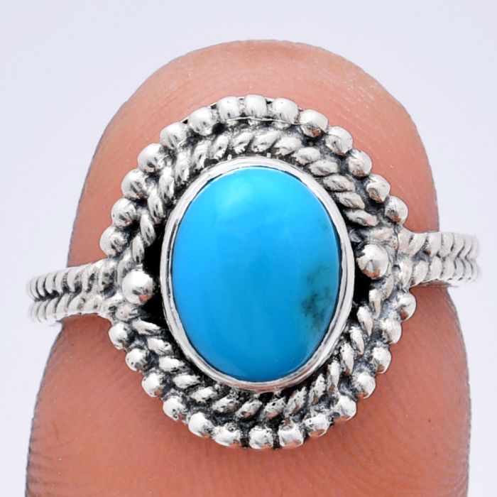 Sleeping Beauty Turquoise Ring size-6 EXR02830 R-1729, 7x9 mm