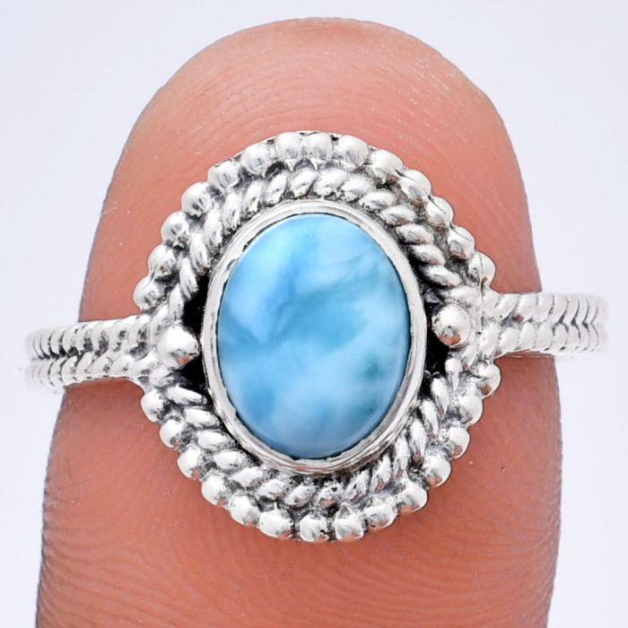 Larimar (Dominican Republic) Ring size-8.5 EXR02831 R-1729, 7x9 mm