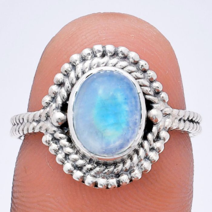 Rainbow Moonstone Ring size-7 EXR02834 R-1729, 7x9 mm