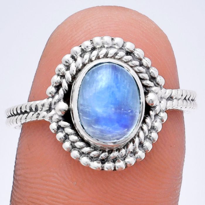 Rainbow Moonstone Ring size-8.5 EXR02836 R-1729, 7x9 mm