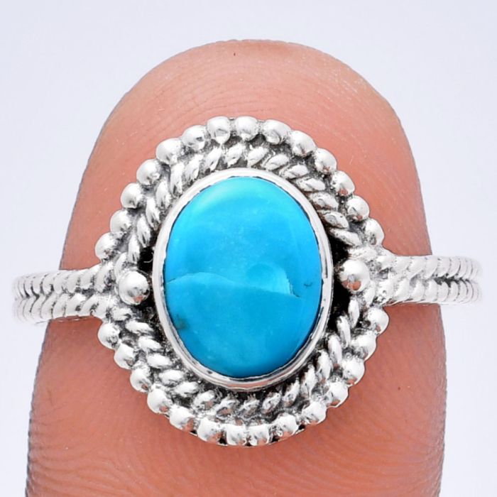 Sleeping Beauty Turquoise Ring size-9 EXR02837 R-1729, 7x9 mm