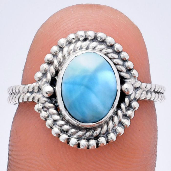 Larimar (Dominican Republic) Ring size-7 EXR02839 R-1729, 7x9 mm