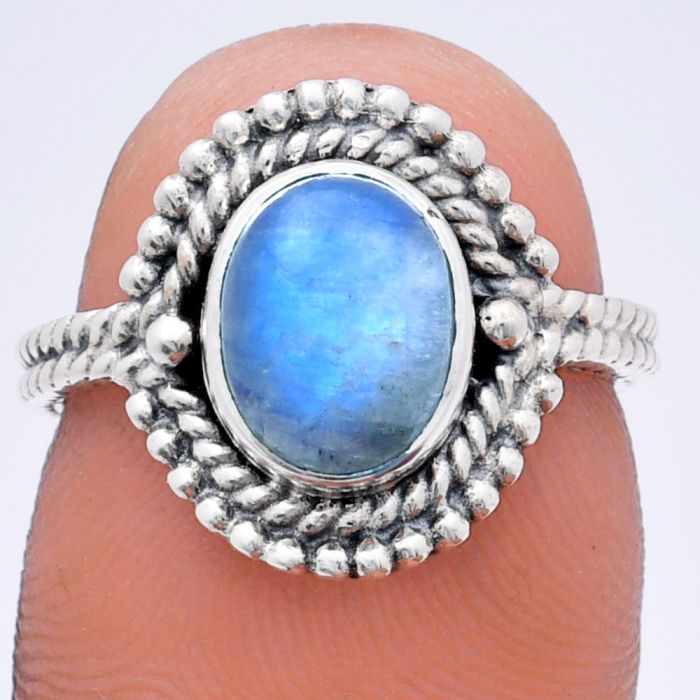 Rainbow Moonstone Ring size-6 EXR02844 R-1729, 7x9 mm