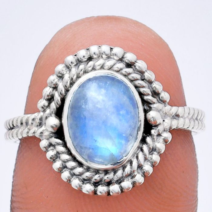 Rainbow Moonstone Ring size-7 EXR02847 R-1729, 7x9 mm