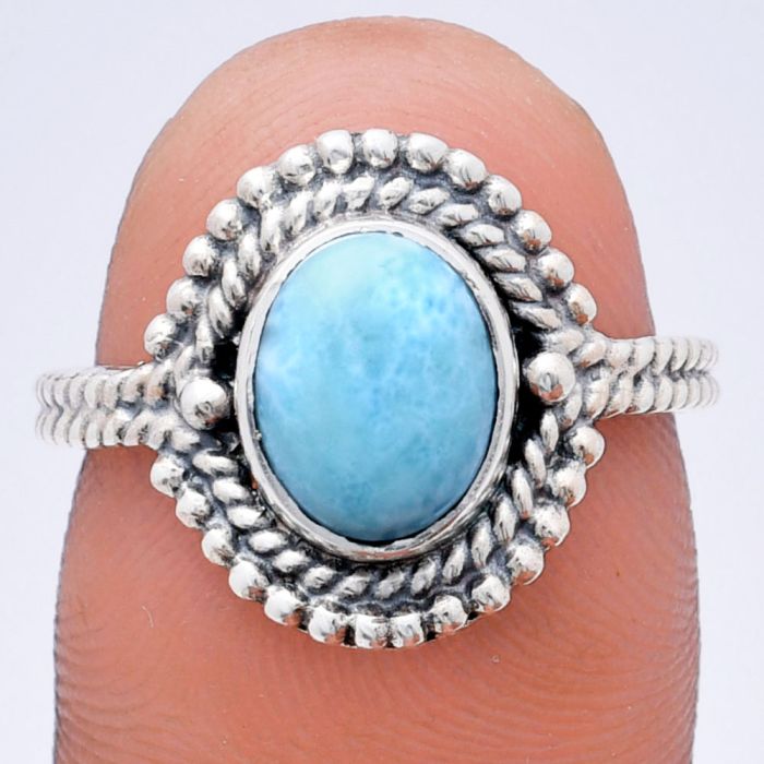 Larimar (Dominican Republic) Ring size-7 EXR02849 R-1729, 7x9 mm