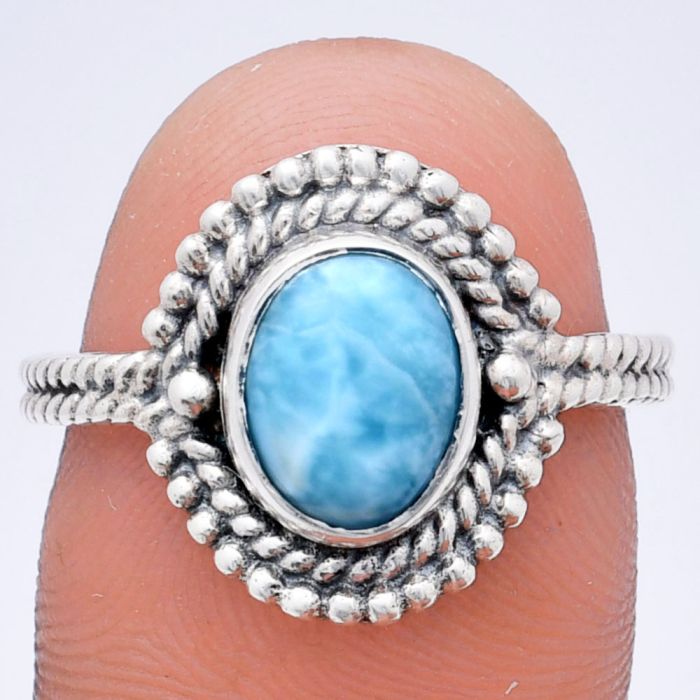 Larimar (Dominican Republic) Ring size-7.5 EXR02851 R-1729, 7x9 mm