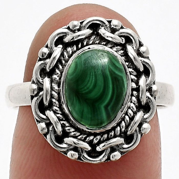 Malachite Eye Ring size-8 EXR02875 R-1667, 7x9 mm