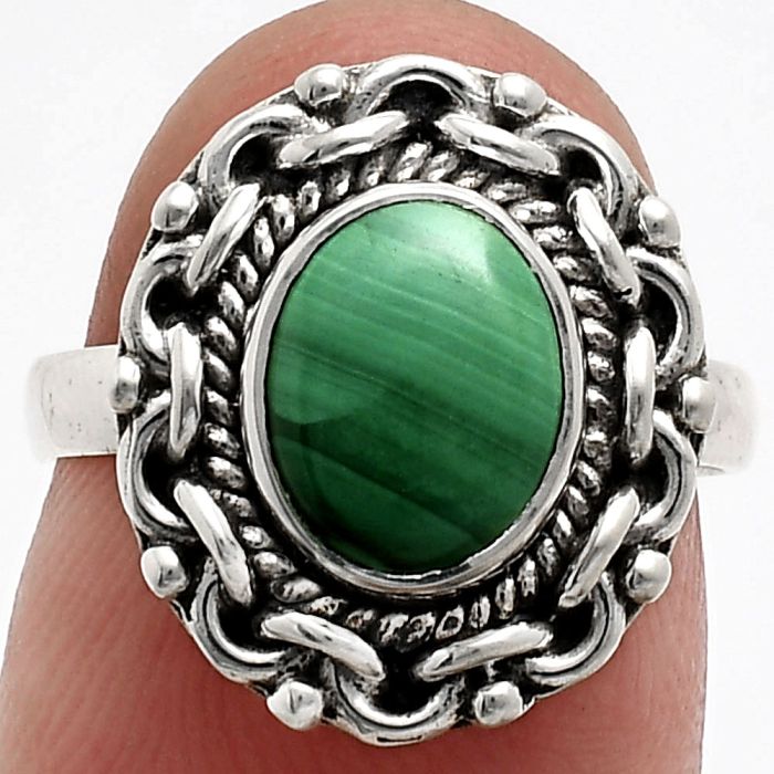 Malachite Eye Ring size-6 EXR02876 R-1667, 7x9 mm