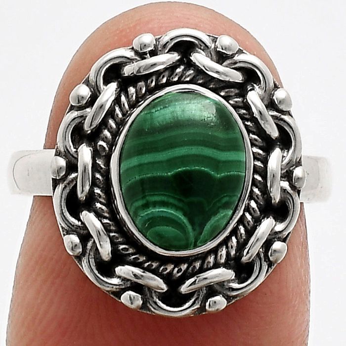 Malachite Eye Ring size-7 EXR02877 R-1667, 7x9 mm