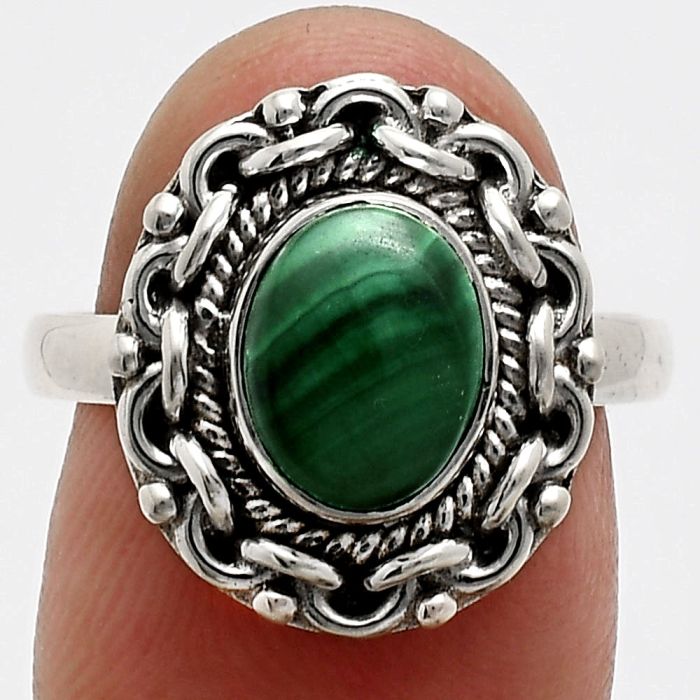 Malachite Eye Ring size-8 EXR02883 R-1667, 7x9 mm