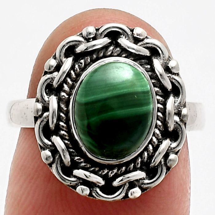 Malachite Eye Ring size-7 EXR02885 R-1667, 7x9 mm