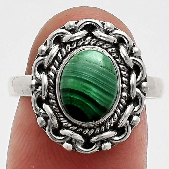 Malachite Eye Ring size-8 EXR02889 R-1667, 7x9 mm