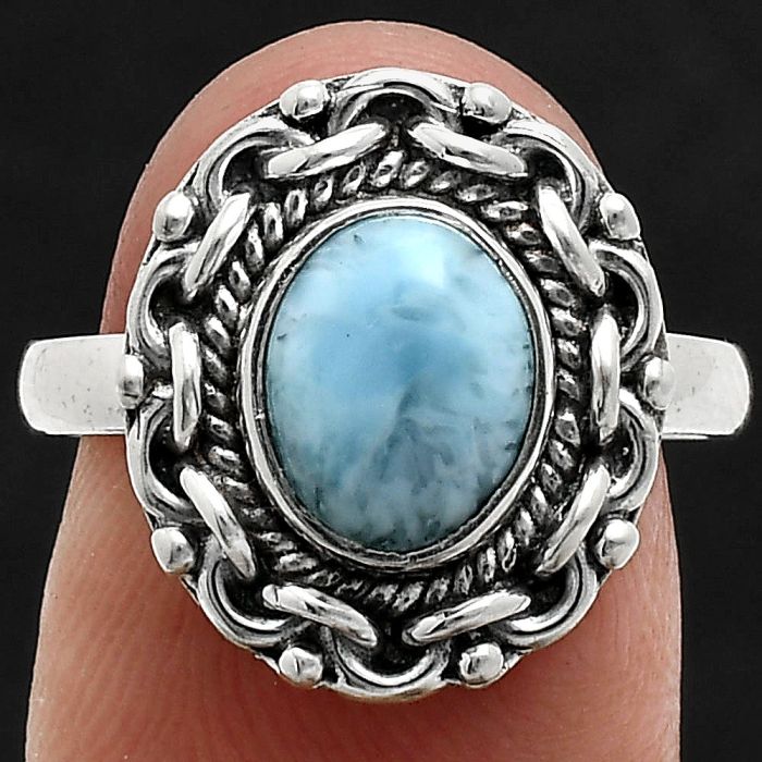 Larimar (Dominican Republic) Ring size-8 EXR02894 R-1667, 7x9 mm