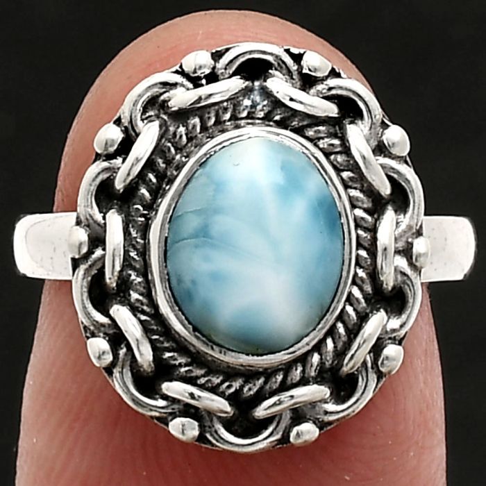 Larimar (Dominican Republic) Ring size-7 EXR02896 R-1667, 7x9 mm