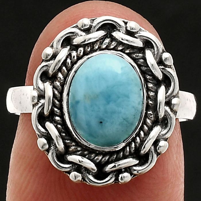 Larimar (Dominican Republic) Ring size-7 EXR02898 R-1667, 7x9 mm