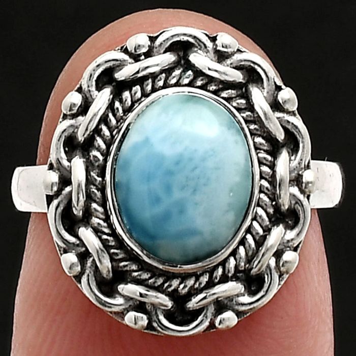 Larimar (Dominican Republic) Ring size-6 EXR02899 R-1667, 7x9 mm