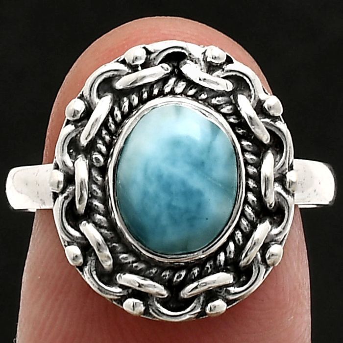 Larimar (Dominican Republic) Ring size-8 EXR02900 R-1667, 7x9 mm