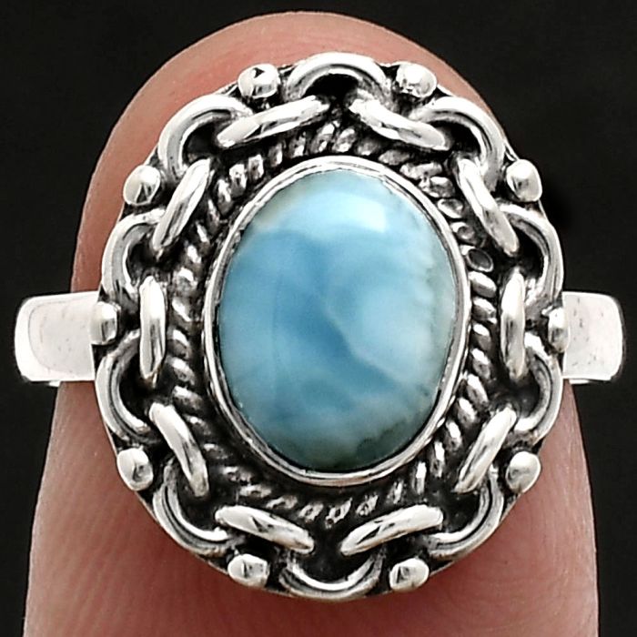 Larimar (Dominican Republic) Ring size-7 EXR02901 R-1667, 7x9 mm