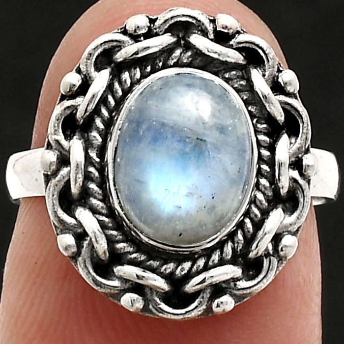 Rainbow Moonstone Ring size-6 EXR02907 R-1667, 7x9 mm