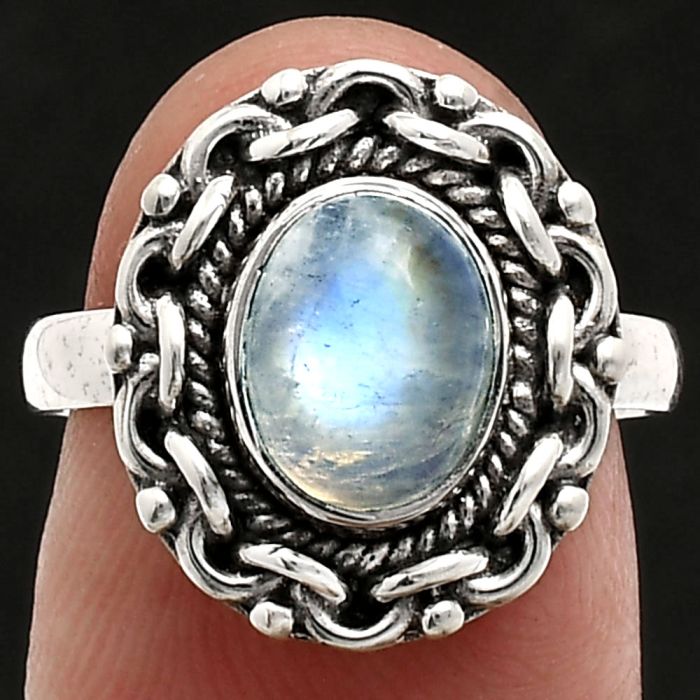 Rainbow Moonstone Ring size-7 EXR02909 R-1667, 7x9 mm