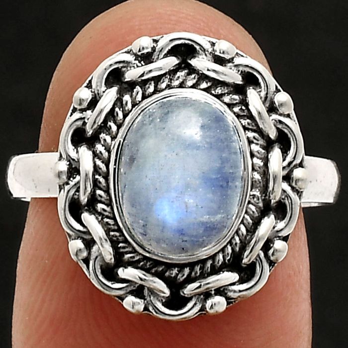 Rainbow Moonstone Ring size-8 EXR02911 R-1667, 7x9 mm