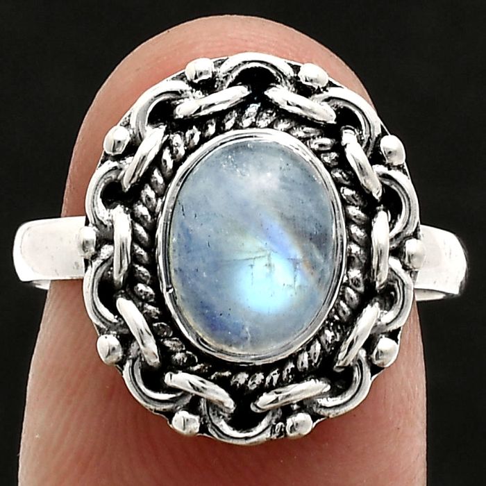 Rainbow Moonstone Ring size-8 EXR02912 R-1667, 7x9 mm