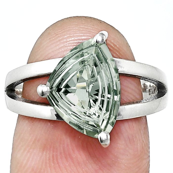 Prasiolite (Green Amethyst) Ring size-9 EXR02957 R-1019, 9x12 mm