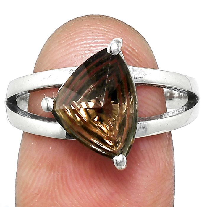 Smoky Quartz Ring size-7 EXR02965 R-1019, 9x12 mm