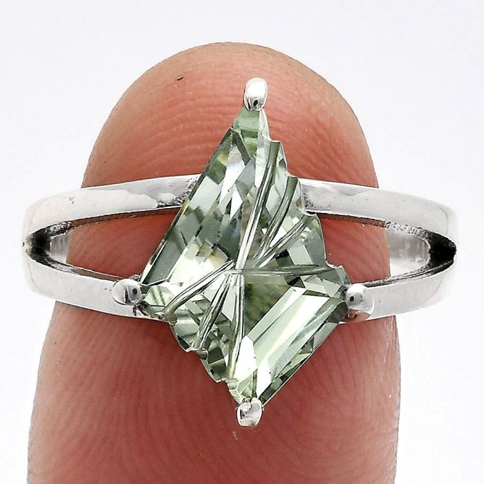 Prasiolite (Green Amethyst) Ring size-7 EXR02978 R-1019, 10x14 mm