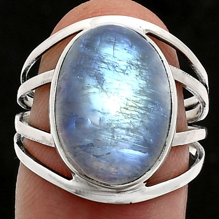 Rainbow Moonstone Ring size-8 EXR03010 R-1219, 12x16 mm