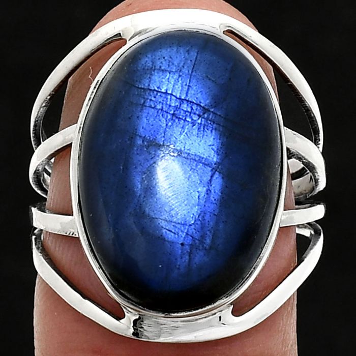 Blue Fire Labradorite Ring size-8 EXR03018 R-1219, 13x18 mm